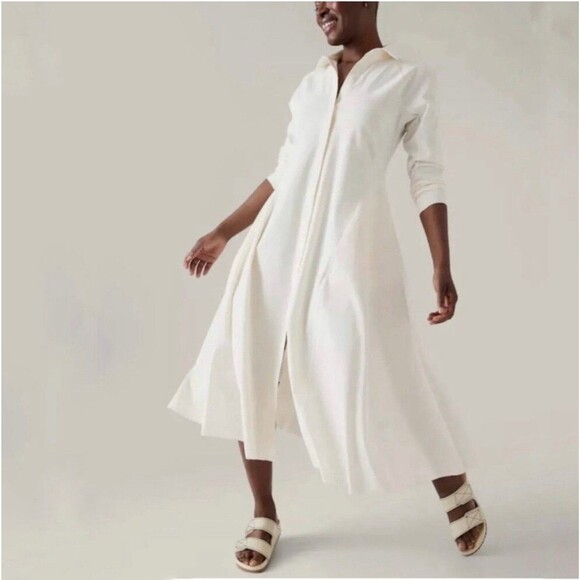 Athleta Cosmic Layer Dress XS White Cream Long Sleeve Button Down 534776 - Picture 1 of 8